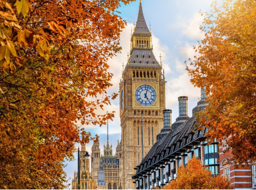 Elizabeth Tower, London, in autumn.