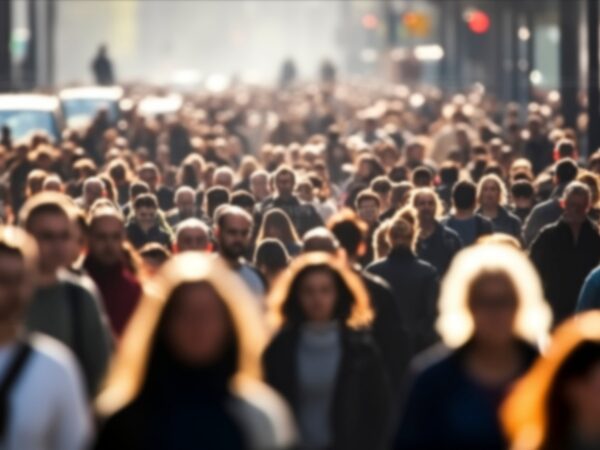 A crowd of people walking.