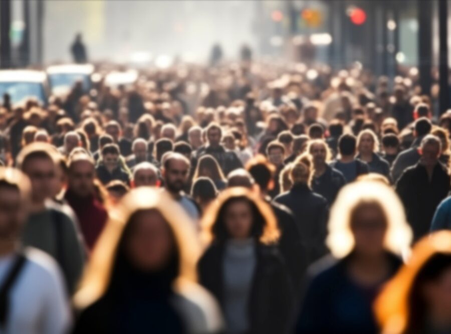 A crowd of people walking.