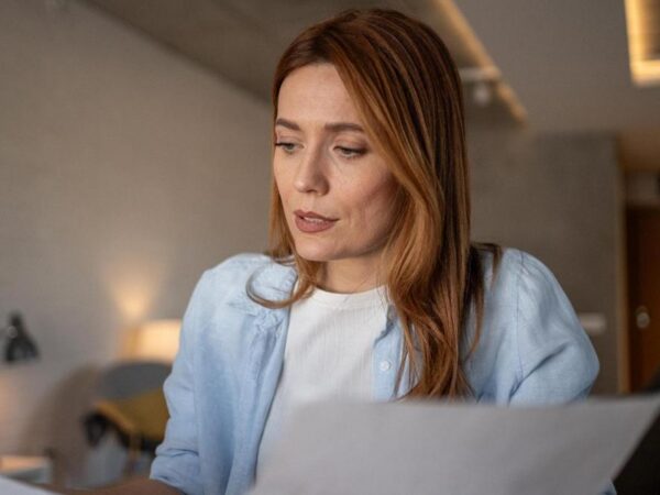 Woman studying documents