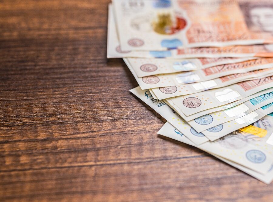 UK bank notes on a table