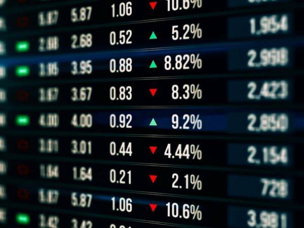 A screen showing stock market movements.