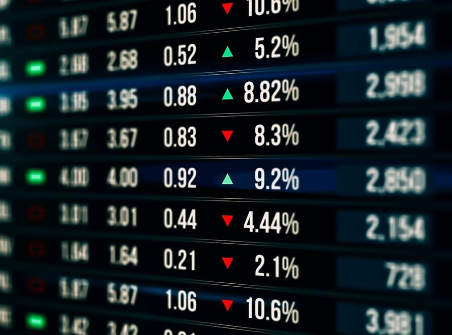 A screen showing stock market movements.